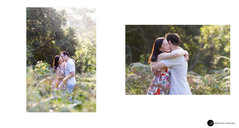 Engaged-couple-hugging-and-kissing-duirng-golden-hour