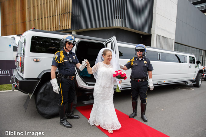 Bride arrives at the Australian turf club